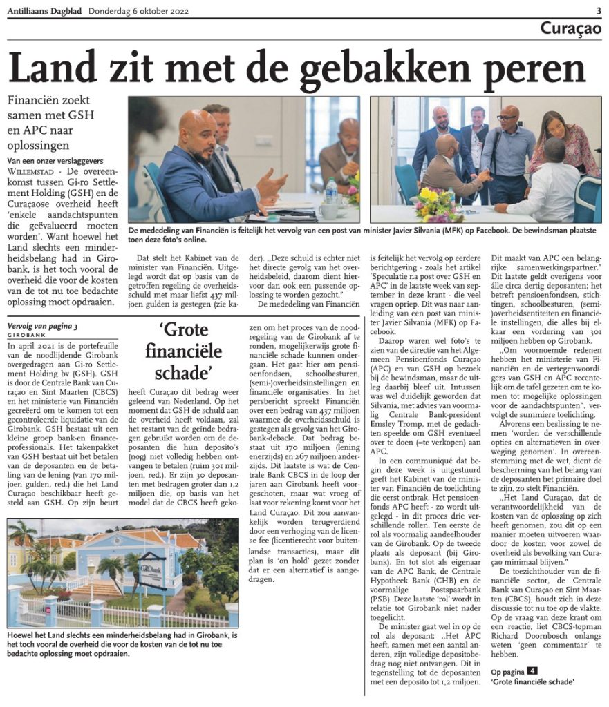 Artikel Antilliaans Dagblad d.d. 6 Oktober 2022 